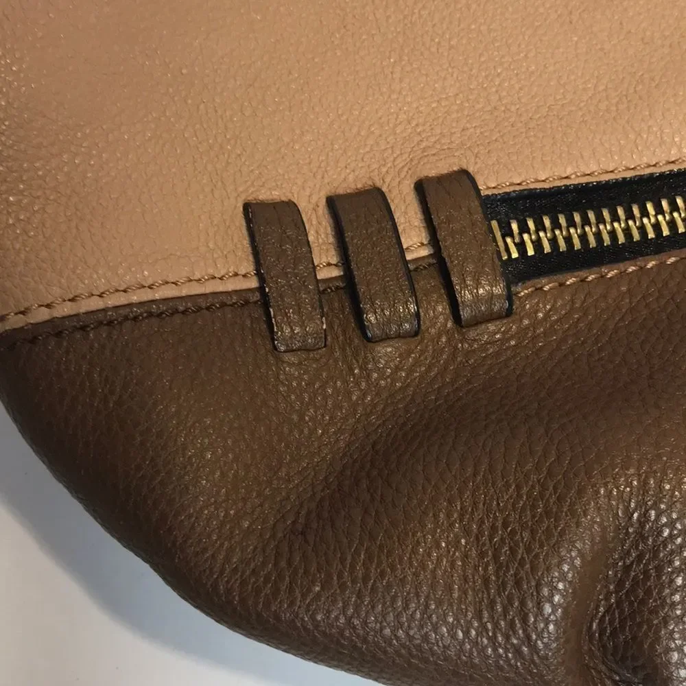 Dr Yany Brown Leather Color Block Shoulder Bag